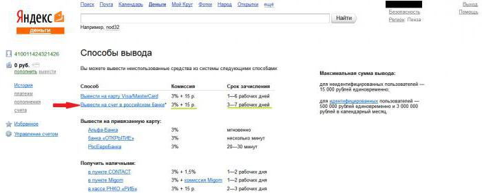 Yandex Geld, wie man Geld in bar abhebt
