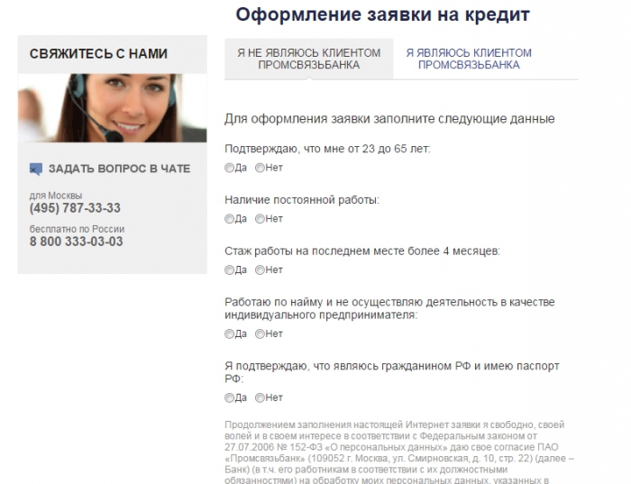 pedido on-line Empréstimos de dinheiro do Banco Agrícola Russo