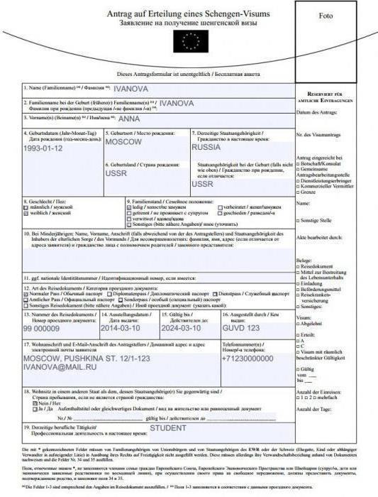 Palavra de forma de aplicação de visto de Schengen